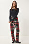 Women's Green Red Patterned Soft Textured Knitted Pajama Bottoms Ce00089 - 4