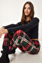 Women's Green Red Patterned Soft Textured Knitted Pajama Bottoms Ce00089