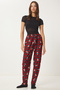 Women's Red Black Patterned Soft Textured Knitted Pajama Bottoms Ce00089 - 3