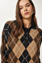 Women's Black Mink Diamond Patterned Knitwear Sweater Fn03447 - 5