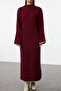 Bordo Dikiş Detaylı Uzun Triko Elbise TCTAW25EB00001 - 4