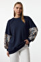 Navy Blue Oversize Sleeve Detailed Knitted Tunic Tctaw25Uk00013