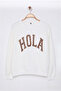 Ekru Animal Leopar Slogan Baskılı Sweatshirt TEDAW25SW00080 - 5