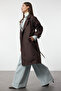 Kahverengi Oversize Kuşaklı  Trençkot TWOAW24TR00019 - 6