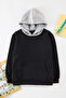 Black Hooded Boy's Back Printed Knitted Sweatshirt Tkdaw25Sw00125 - 3