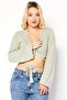 Women Keyhole Neck Long Sleeve Textured Top, Sage Green