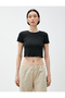 Crop T-Shirt with Ribbed Ruffle Detail - 3