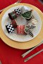 Set of 6 Handmade Woven Napkin Rings, 6 Napkin Holders, Napkin Rings, Lurex Fringed Checkerboard Pattern - 8