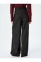 X Selected by Melis Ağazat - Wide Leg Striped Fabric Pants with Pockets and Pleated Detail - 4