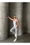 Women's Gray Backless Cross-Strap Slim Fit Gathering Yoga Pilates Leggings Sports Jumpsuit - 8