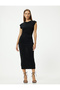 Midi Pencil Dress with Cap Sleeves, Round Neck, Drape Detail, Slim Fit
