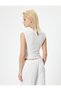 X Selected by Melis Ağazat - Sleeveless Top with Round Neck and Drape Detail in Crepe Scuba Fabric - 4