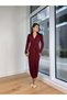 Holman Burgundy Women's Dress with V-Neck Front Drawstring Detail 25K303 - 2