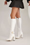 Dream Buckle Detailed White Matte 10 cm Women's Boots, Heeled Boots - 8