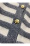 Women's Gray Cardigan Crew Neck, Gold Button Detail, Stylish Striped Cardigan - 8