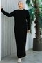 Black-Crew Neck Knitted Sweater Dress 2440 - 2