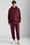 Ashbourne Men's Oversize Kangaroo Pocket Sleeve Label Detailed Organic Cotton Claret Red Tracksuit Set - 2