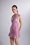 Shiny Fabric Gathered Mini Starry Dress Pink - 2