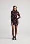 Turtleneck Rose Patterned Mini Felicia Dress Black - 6