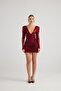Shiny Fabric Draped Mini Karly Dress Burgundy