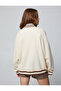 Oversize College Sweatshirt Piping Detailed V-Neck Embroidered - 4