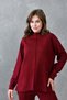 Women's Mock Neck Knitwear Fabric Long Sleeve Burgundy Sweater and High Waist Burgundy Pants Knitwear Set 1070 - 6
