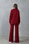 Women's Mock Neck Knitwear Fabric Long Sleeve Burgundy Sweater and High Waist Burgundy Pants Knitwear Set 1070 - 3