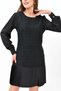 Women's evening dress - tweed fabric with pleated detail, round neck, long tulle sleeves 021 - 8