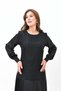 Women's evening dress - tweed fabric with pleated detail, round neck, long tulle sleeves 021 - 7