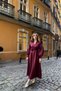 Rosa Burgundy Rose Belt Detailed Scuba Maxi Length Dress - 5