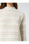 Openwork Sweater Stand Collar Long Sleeve - 5