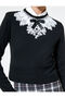 Lace Collar Knitwear Sweater with Vintage Look Ribbon Detail - 5