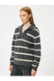 Half Zipper Sweater Long Sleeve Color Block Off Shoulder Relaxed Fit - 3