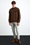 Chasey Men's Organic Cotton Stand Collar Fleece Printed Bitter Brown Sweatshirt - 4