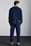 Kyoto Men's Organic Cotton Fleece Inside Wide Cut Elastic Leg Jogger Navy Blue Sweatpants - 6