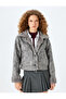 Classic Collar Leather Look Jacket with Buttoned Faux Fur Inside - 3