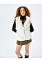 Faux Fur Vest with Hood, Snap Buttons and Pocket Detail - 2