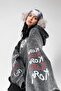 Washed Black Korn Printed Oversize Unisex Hoodie - 5