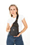 Women's Leather Monogram Patterned Cross Waist Chest and Shoulder Bag - Black - 4