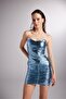 Shiny Fabric Jammy Skirt with Gathered Detail Blue - 2