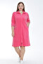 Three-Quarter Sleeve Stone Detailed Pocket Cotton Terry Women's Plus Size Dress