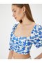 Crop Floral Blouse Square Neck Balloon Sleeves