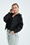 Women's Black Sucuba Zippered Hooded Jacket - 8