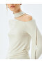 Long Sleeve Asymmetrical Neck Tie Detail Slim Fit T-Shirt - 5