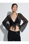 Tulle Crop Blouse Front Tie Long Wide Sleeve - 3