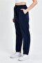 Navy Blue High Waist Elastic Waist Linen Trousers - 5