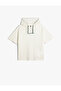 Hooded T-Shirt Slogan Printed Short Sleeve