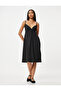Heart Collar Midi Dress - Thin Straps, Knot Detail and Lined - 3
