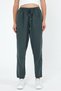 Dark Green High Waist Elastic Waist Linen Trousers - 6