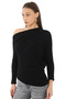 Women's One Shoulder Boat Neck Steel Thick Black Blouse - 3